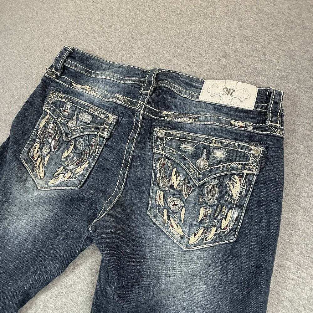 Miss Me Signature Bootcut Jeans Womens 29 Blue Embellished Inseam 31